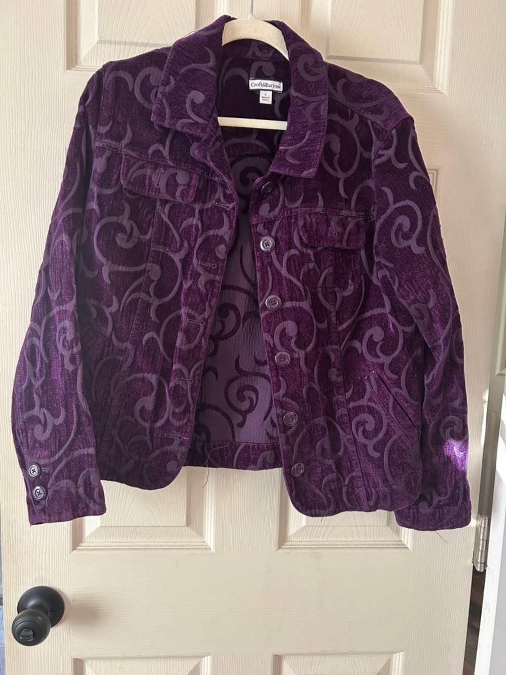 Croft & Barrow Purple Velvet Scroll Collared Jacket